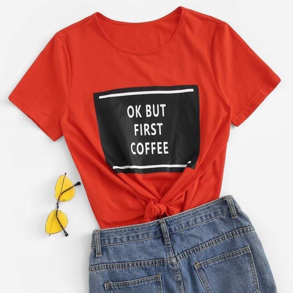 SHEIN Ok But First Coffee Graphic Tee Large - Picture 7 of 7